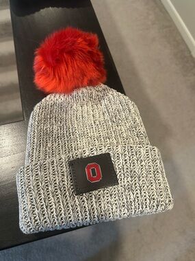Love Your Melon Ohio State Gray Knit Beanie with Red Pom